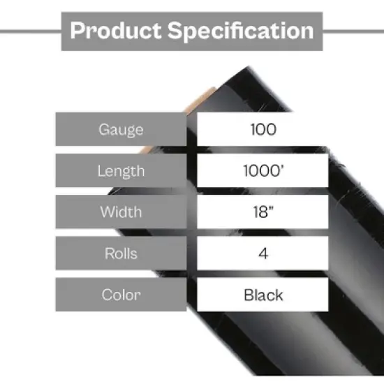 PSBM 4 Rolls 18"x1000' Cast Packing Stretch Film Shrink Hand Wrap (100 Ga) Dark Black image {3}