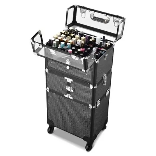 Byootique 2in1 Nail Polish Organizer Rolling Makeup Train Case image {2}