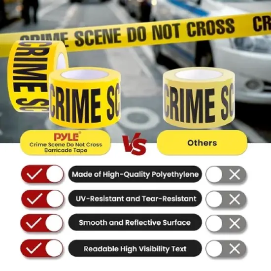 Pyle 4-Pack Crime Scene Do Not Cross Tape - 656 ft. Roll, UV-Resistant Polyethylene Warning Tape (PCSCTX4) image {5}