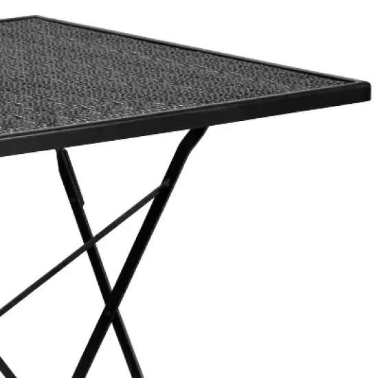 Emma and Oliver Commercial Grade 28" Square Colorful Metal Garden Patio Folding Patio Table image {3}