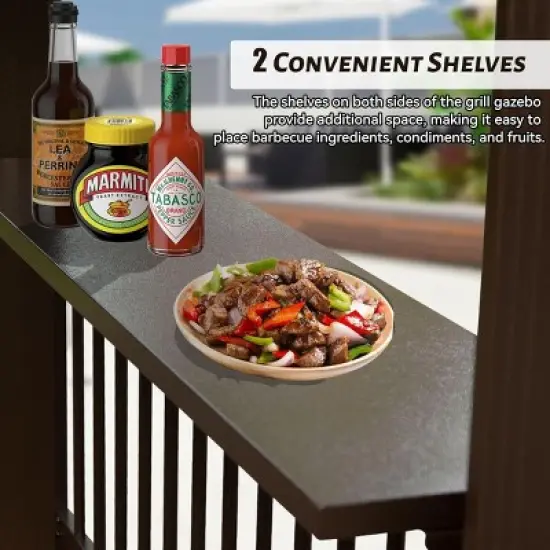 6*12 FT Hardtop Grill Gazebo,Outdoor Metal BBQ Gazebo with 2 Side Shelves and Sloping Steel Roof,Metal Grill Canopy with Ceiling Hook-Coolbibila image {4}