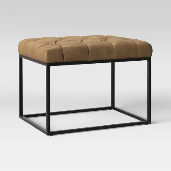 Trubeck Tufted Metal Base Ottoman Faux Leather - Threshold&trade; image {2}