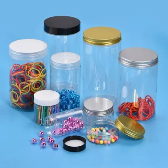 Unique Bargains Round Clear Plastic Empty Jars with Black Screw Top Lids for Storage 4 Pcs image {4}