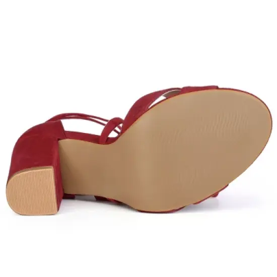 Allegra K Women's Crisscross Front Block Heeled Lace Up Sandals image {4}