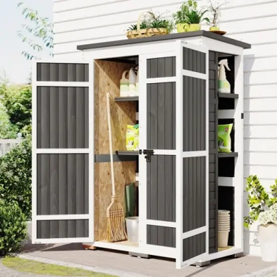 Storage Shed with Waterproof Roof & Lockable Doors, Gray image {1}