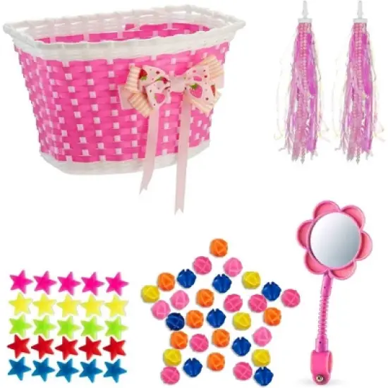 Girls&rsquo; Bicycle Decoration Kit &ndash; Complete Accessory Set with Basket, Handlebar Streamers, Spoke Beads & Rearview Mirror image {8}