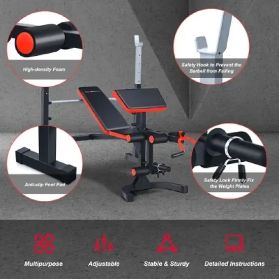 Costway Multi-function Adjustable Olympic Weight Bench W/Preacher Curl Home Gym Training image {2}