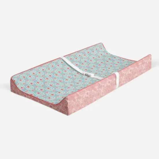 Bacati - Sophia Paisley Aqua/Coral Floret Changing Pad Cover image {1}