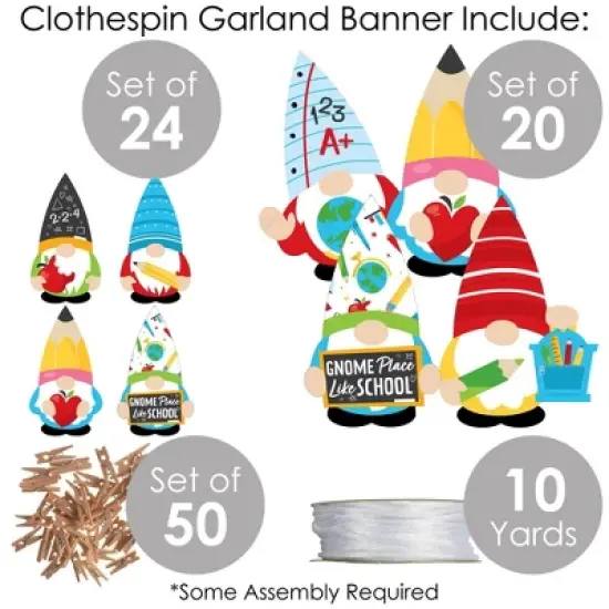 Big Dot of Happiness School Gnomes - Teacher and Classroom DIY Decorations - Clothespin Garland Banner - 44 Pieces image {4}