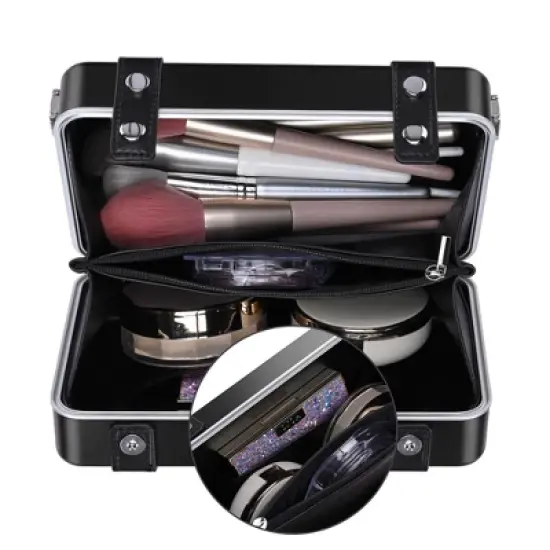 Byootique Portable Hard Shell Aluminum Handbag with Adjustable Strap Crossbody Cosmetic Case Clutch for Women image {5}