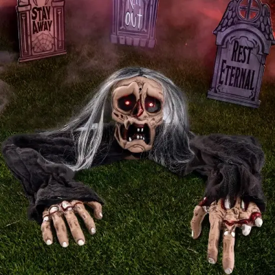 Joyfy Halloween Zombie Groundbreaker Props, Halloween Decoration Scary Zombies Lawn Yard Garden Patio Outdoor Decor with Glowing Eyes and Sound image {1}