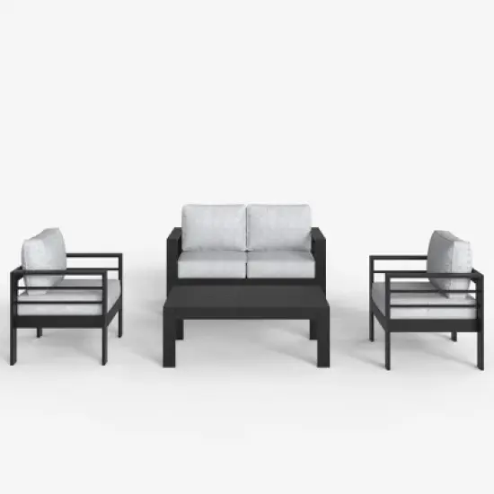 LayinSun Outdoor Aluminum Furniture Set, 4 Pieces Patio Sectional Conversation Chat Sofa Modern Seating Set with Coffee Table image {1}