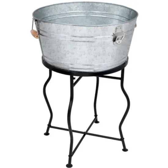 BirdRock Home 19Gal Galvanized Beverage Tub with Stand - Indoor & Outdoor - Silver image {9}