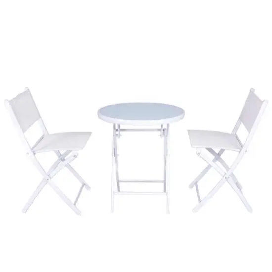 Costway 3 PCS Folding Bistro Table Chairs Set Garden Backyard Patio Furniture White image {3}