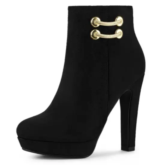 Allegra K Women's Round Toe Chunky High Heel Platform Ankle Boots image {9}