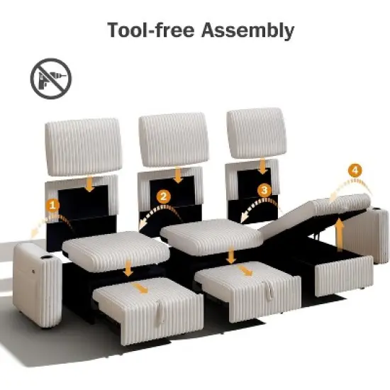 Vipbear 101" Sectional Sleeper Sofa Bed, Pull-Out Bed, Reclining Backrest, Reversible Storage Chaise, USB Ports & Cup Holders image {3}