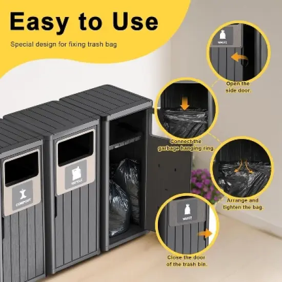 Yardgrace Outdoor Trash Can,Waterproof Resin Garbage Can with Garbage Labels,Durable Waste Bin for Porch, Backyard,Kitchen image {10}