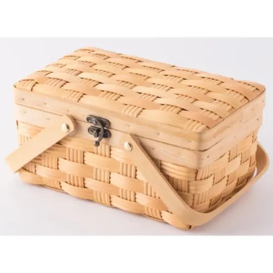 Vintiquewise Small Woodchip Picnic Basket with Cover and Folding Handles image {3}