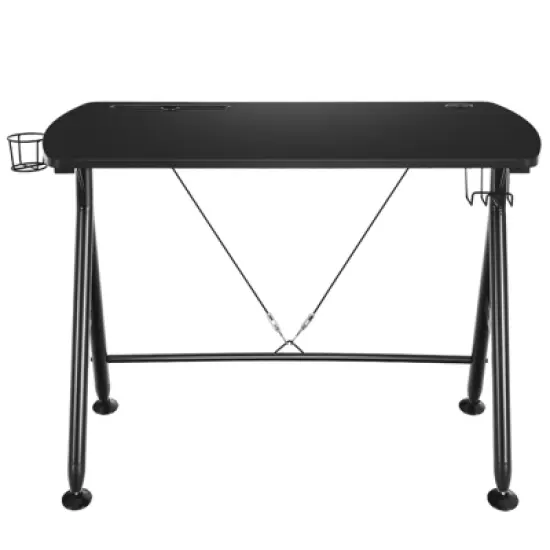 Tangkula Gaming Desk Y-Shaped Computer Table w/Cup Holder & Phone Slot for Home Office Black image {5}