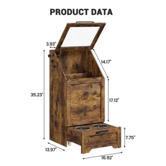 Large Dog Food Storage Cabinet with Flip Top - Pet Feeding Station & Organizer w/Transparent Lid, Side Hooks for Leashes - Multi-Functional Furniture image {6}