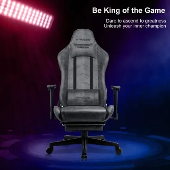 GTRACING Gaming Chair with Footres Ergonomic Recliner Office Chair with Lumbar Support Gray image {3}