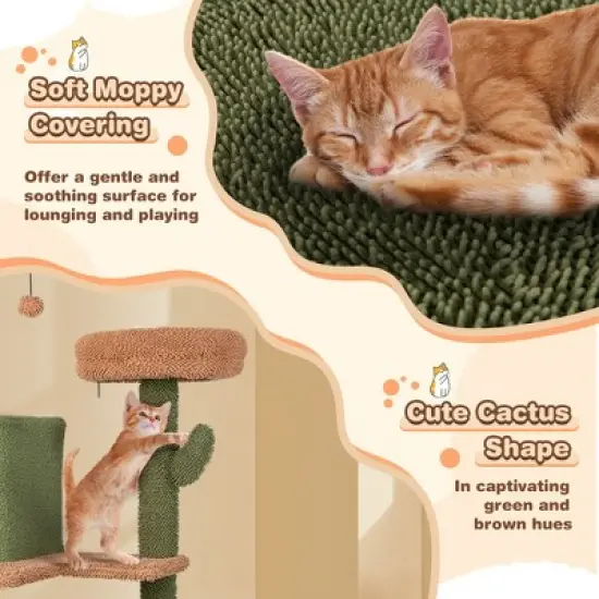 Tangkula 63" Cactus Cat Tree for Indoor Cats w/Sisal Scratching Posts & Ladder Basket Bed image {5}