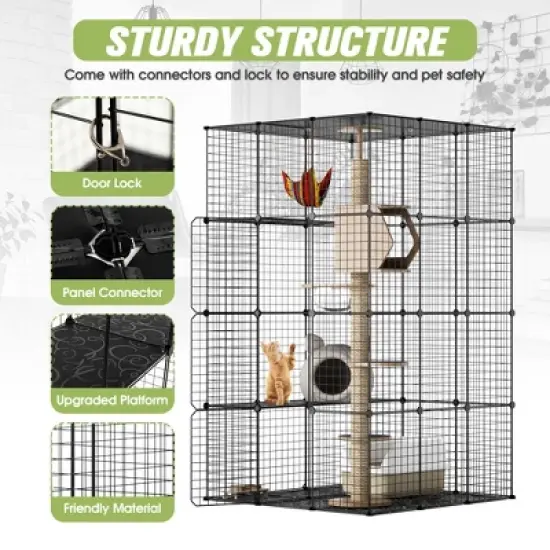 Sandinrayli Metal Indoor Cat House Cat Cage Playpen, Black image {3}
