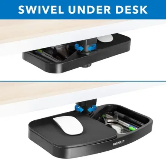Mount-It! Under Desk Swivel Storage Tray with Mouse Pad | Undermount Shelf Organizer Holds Office Supplies | Mounts to Desktops Tables and Workbenches image {2}