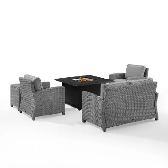 Bradenton 5pc Wicker Sofa Set with Fire Table - Gray - Crosley image {3}