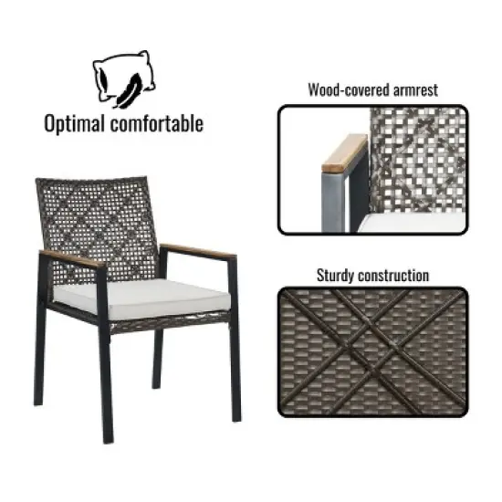 5-Piece Outdoor Dining Set with Acacia Wood Tabletop and Stackable Rattan Armchairs for Patio Garden Use-Cuddlewood image {5}