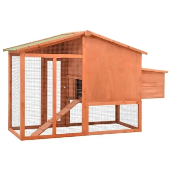 'vidaXL Large Wooden Chicken Coop with Nest Box - Solid Fir Wood and Galvanized Steel Poultry Cage with Raised Sleeping Area and Spacious Run image {3}