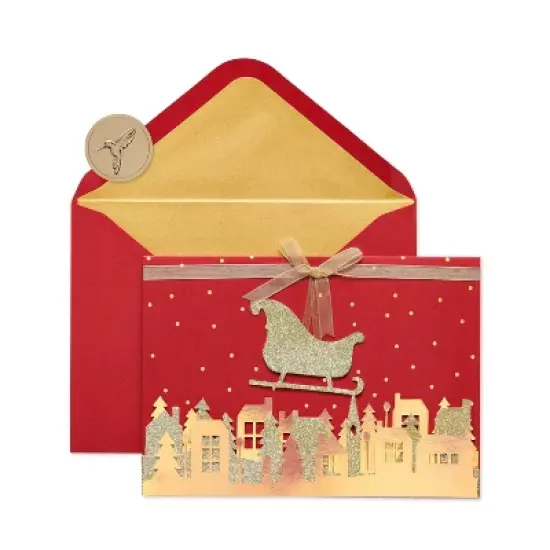 8ct Papyrus Gold Glittered Sleigh Boxed Holiday Greeting Cards image {4}