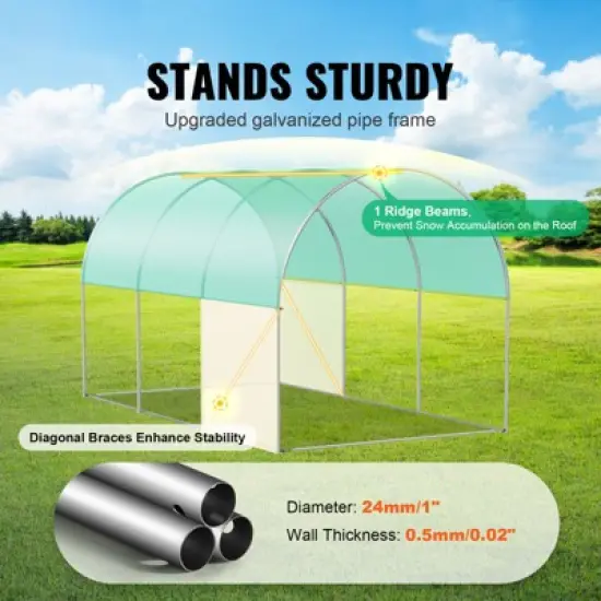 VEVOR Walk-in Tunnel Greenhouse, 11.3x6.4x6.3 ft Hoop House Greenhouse Tunnel with Galvanized Steel Frame, Green PE Cover, Roll-up Zipper Door image {2}