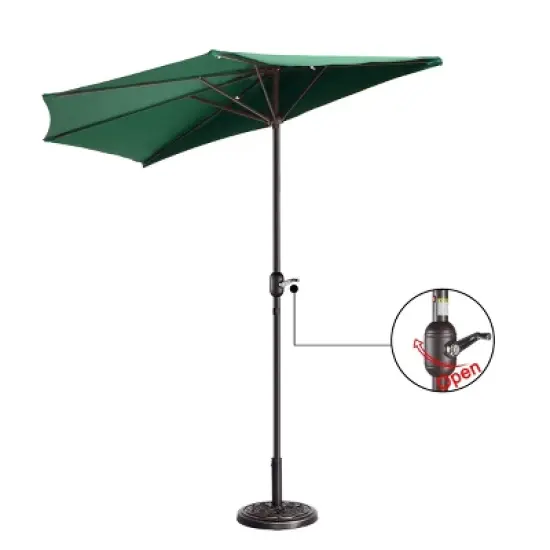 Half Round Patio Umbrella with Easy Crank &ndash; Compact 9ft Semicircle Outdoor Shade Canopy for Balcony, Porch, or Deck by Nature Spring (Forest Green) image {1}