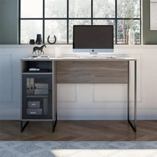 Pacer Single Pedestal Computer Desk Gray Oak - Room & Joy image {1}