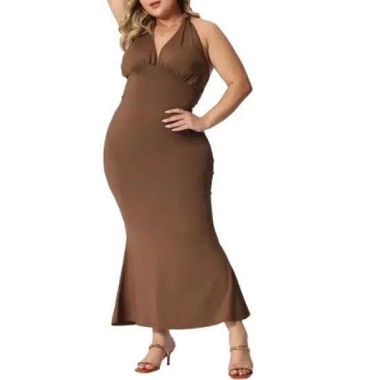 Agnes Orinda Women's Plus Size Sleeveless Deep V Neck Backless Tie Shoulder Bandage Bodycon Dress image {5}