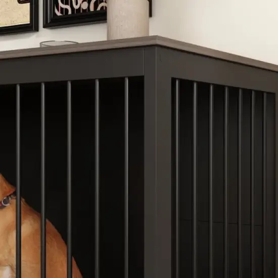 FUFU&GAGA 86.6" Dog Crate Furniture Wooden Dog Kennel with Room Divider and 2 Drawers image {9}