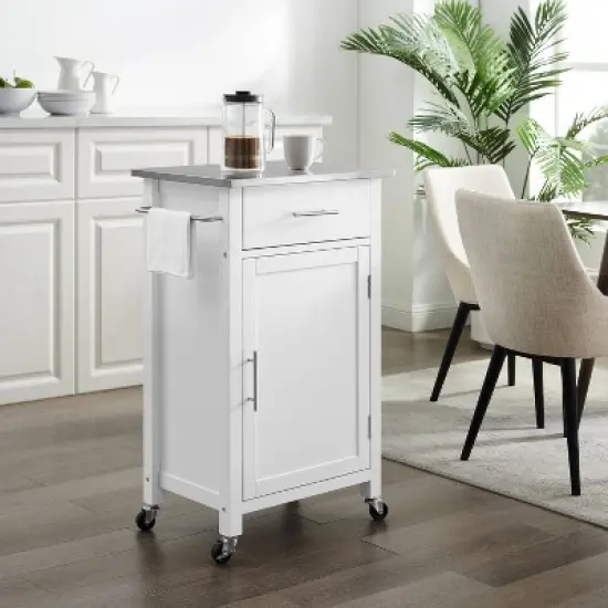 Savannah Stainless Steel Top Compact Kitchen Island Cart White - Crosley image {5}