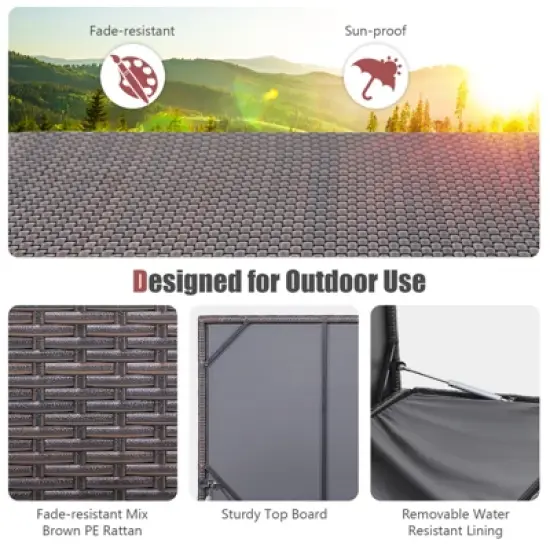 Tangkula Outdoor 50 Gallon Wicker Storage Box PE Rattan Storage Container with Lid Deck&Waterproof Liner Mix Brown image {3}