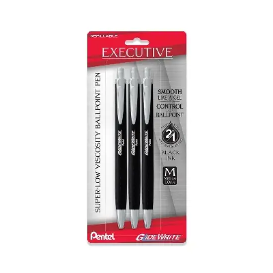 Pentel GlideWrite Retractable Ballpoint Pen Medium Point 1.0mm Black Ink 3/Pack (BX970ABP3) image {4}