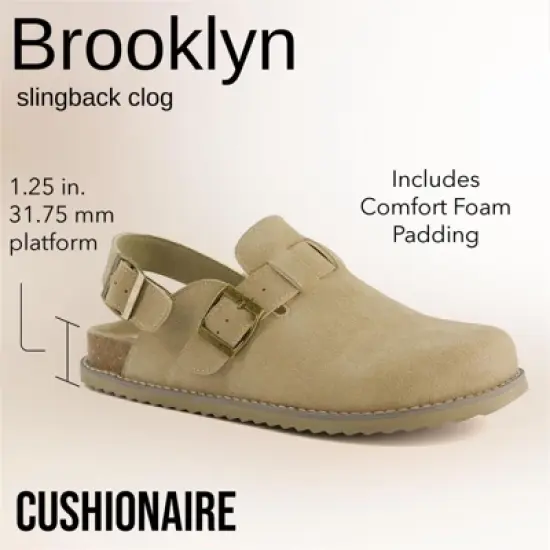 CUSHIONAIRE Brooklyn Women's Suede Clogs - Adjustable Slingback Clog Sandal with Buckle, Memory Foam, Wide Widths image {2}