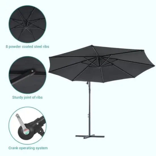 Sonkuki 10 Ft. Patio Offset Umbrella Outdoor Hanging Umbrellas w/Steel Frame image {5}
