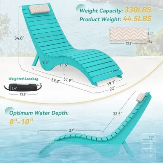 Arceso Pool Lounge Chairs - Anti-Floating HDPS Design for Pools & Backyard Sun Decks, Weighted Pool Chairs and Lounges , Includes Headrest image {6}