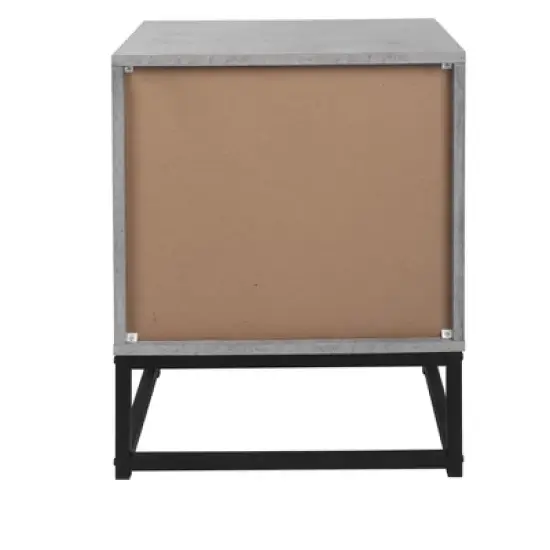 Modern Nightstand with Geometric Elements, Bedside Table with 2 Drawers, Cement Gray-ModernLuxe image {10}