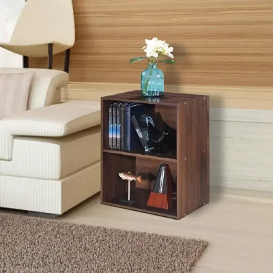Costway 2 Tier Open Shelf Night Stand End Table Sofa Side Storage Display Furni Walnut image {5}
