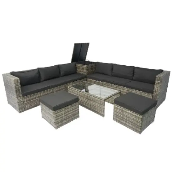 Isabel 8-Piece All-Weather Rattan Patio Sectional Sofa Set with One Storage Box Under Seat, Outdoor Furniture - Maison Boucle image {1}
