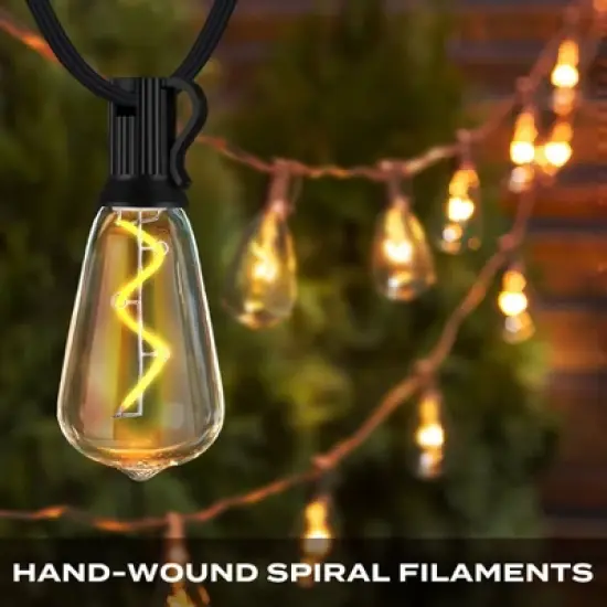 BrightLux 12ct LED 24ft Spiral ST38 Indoor Outdoor Filament String Lights Warm White Bulbs with Black Wire: ETL Listed, Electric Powered, PET Material image {7}
