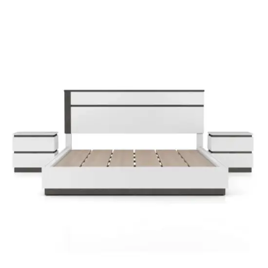 3pc Queen Pape Modern Bed with 2 Nightstands White/Metallic Gray - miBasics: Contemporary Furniture Set image {29}