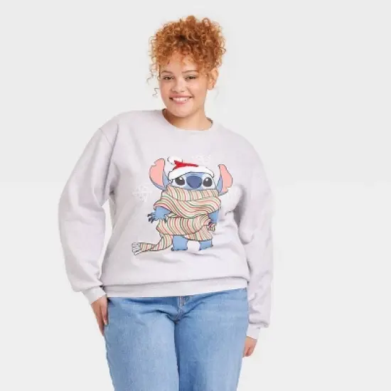 Women's Disney Stitch Holiday Graphic Sweatshirt - Heathered Gray image {4}