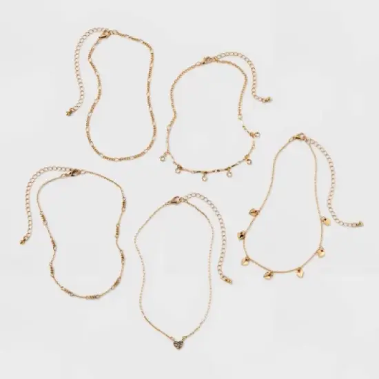 Embellished Heart Chain Choker Necklace Set 5pc - Wild Fable&trade; Gold image {1}